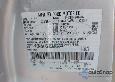 2010 Ford Escape Xlt из США, поврежденный, VIN 1FMCU0D75AKB03571